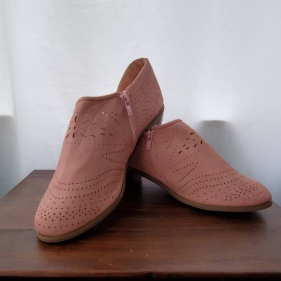 Shoes - Pink Faux Suede Cut Out Booties  size 41 / 10